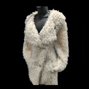 White shaggy faux fur coat